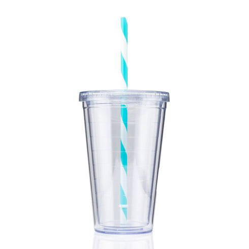 16 oz Slurpy with Colored Lid & Striped Straw Tumbler