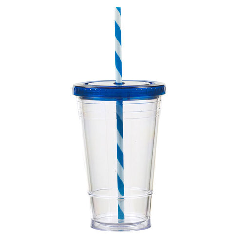 16 oz Slurpy with Colored Lid & Striped Straw Tumbler
